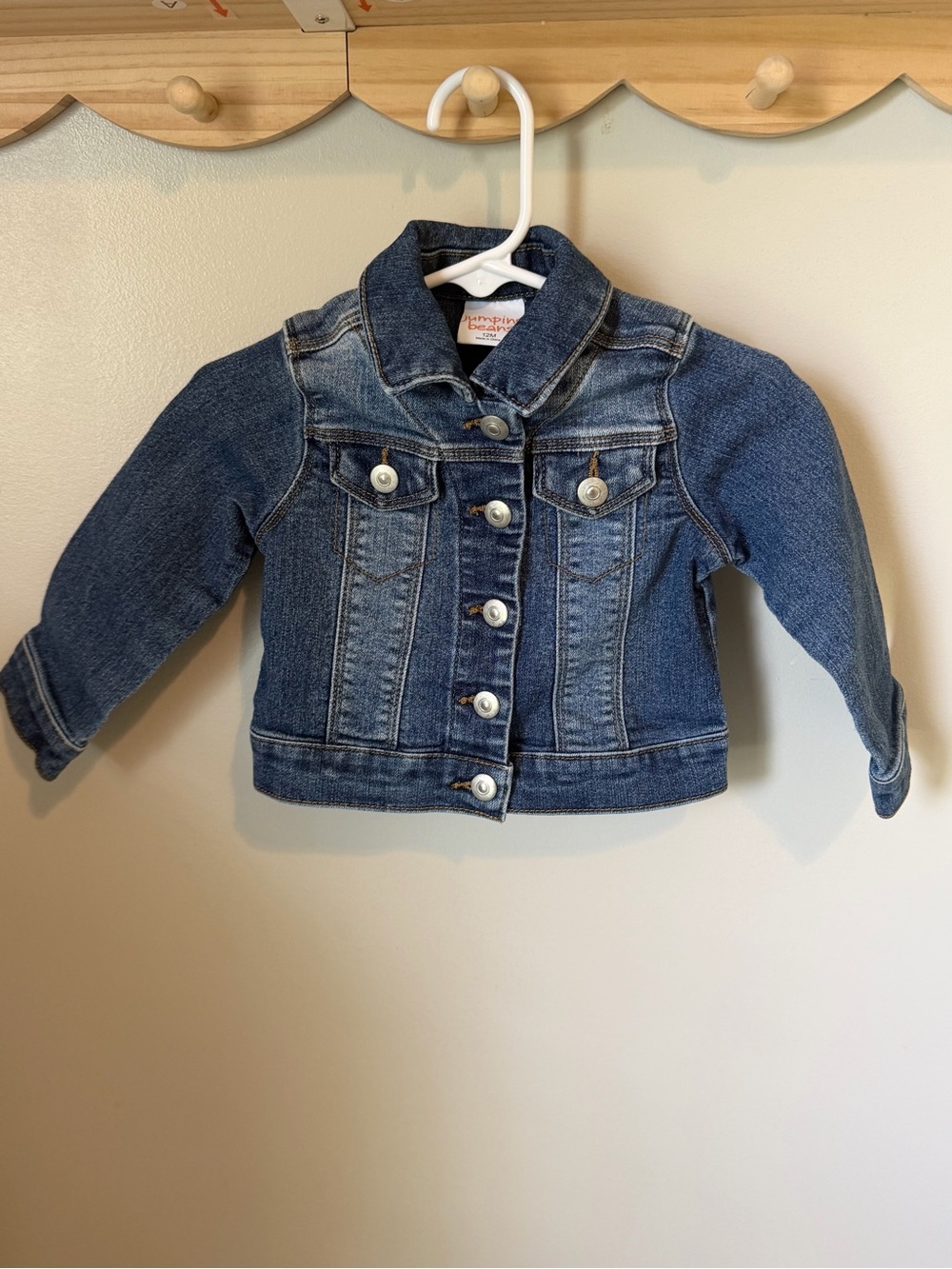 Jumping Beans Baby Girl Denim Jacket 12M Blue Snap Front Long Sleeve Jean Coat